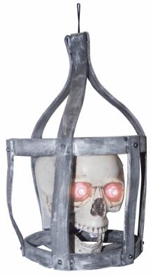 16-Inch Skull in Cage Halloween Prop