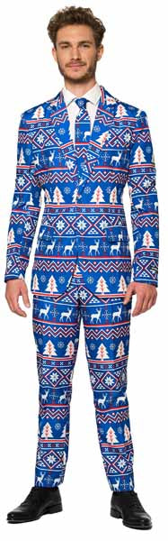 Suitmeister Men's Blue Nordic Christmas Suit, X-Large