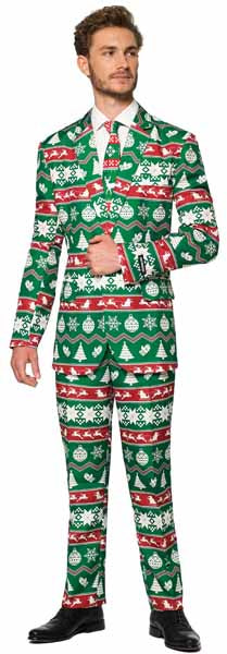 Suitmeister Men's Green Nordic Christmas Suit, X-Large