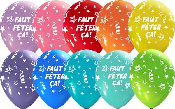 Faut fêter ça 12-Inch Printed Latex Balloons, 50-Pack