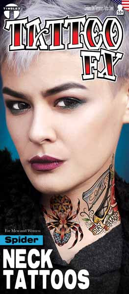 Tinsley Transfers Spider Neck Tattoo