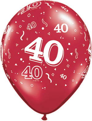 Ballons en latex rouge rubis de 11 pouces (28 cm), chiffre 40, lot de 50