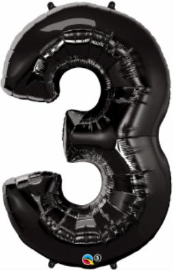 Black Number 3 Balloon, 34 Inch