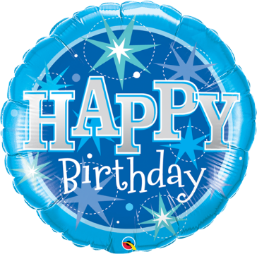 Blue Sparkle Birthday Round Foil Balloon, 36 Inch