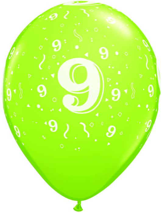 Number 9 Confetti Print 11-Inch Latex Balloons, 50 Count