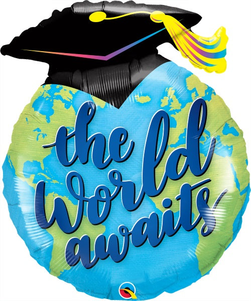 The World Awaits Graduation Foil Balloon, 36 Inch