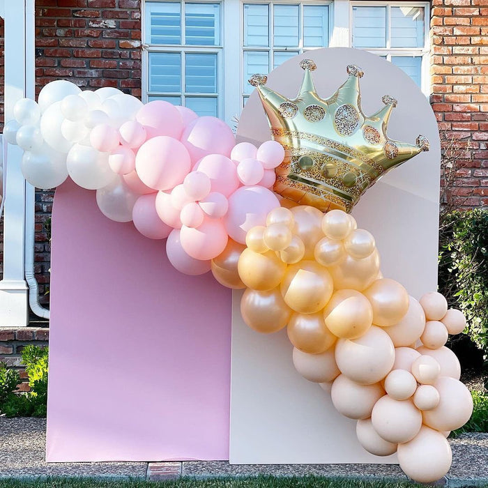 16ft Pink, Blush, Pearl Peach and White Balloon Arch and Garland Kit with Crown Foil Balloon