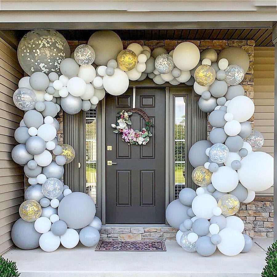 16-Foot DIY White, Silver and Gray Balloon Garland and Arch Kit - Main