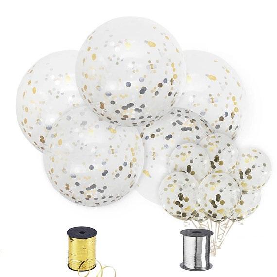 36-inch Giant Gold and Silver Confetti Balloons 12ct - Shimmer & Confetti
