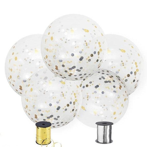 36-inch Giant Gold and Silver Confetti Balloons 5ct - Shimmer & Confetti