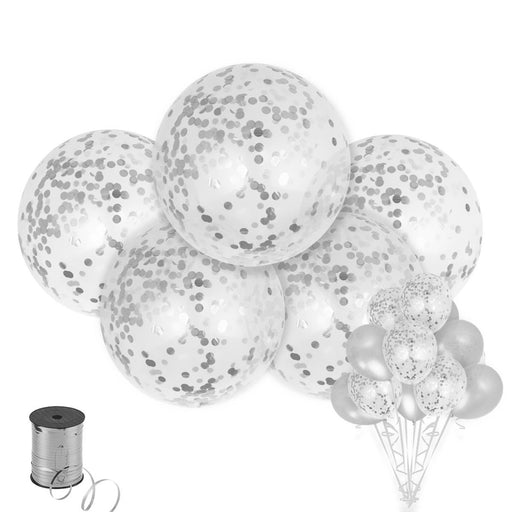 15 Pack Large Silver Confetti Balloons - Main