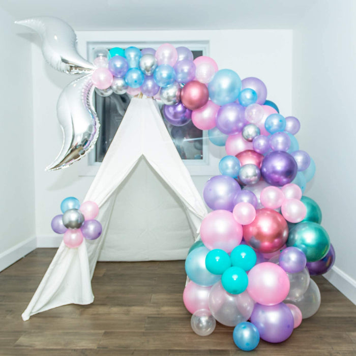 16ft Mermaid Unicorn Balloon Arch and Garland Kit with Silver Tail Fins - Main 2