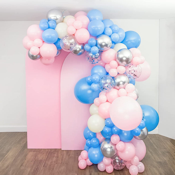 16-Foot DIY Gender Reveal Balloon Garland and Arch Kit - Pink, Blue and Silver - Main