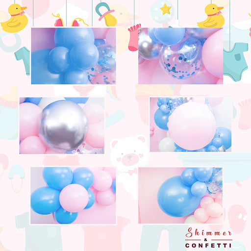 16-Foot DIY Gender Reveal Balloon Garland and Arch Kit - Pink, Blue and Silver - Main 2