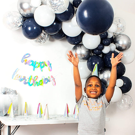16-Foot DIY Navy Blue, Silver and White Balloon Garland and Arch Kit - Main 2
