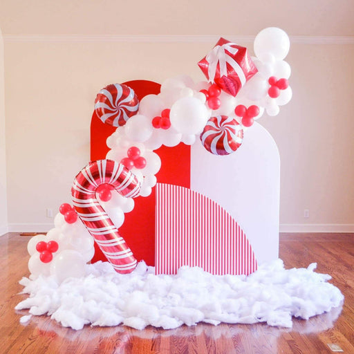 16ft Red and White Christmas and Valentine Balloon Arch and Garland Kit with Candy, Candy Cane and 4D Gift Balloons - Shimmer & Confetti