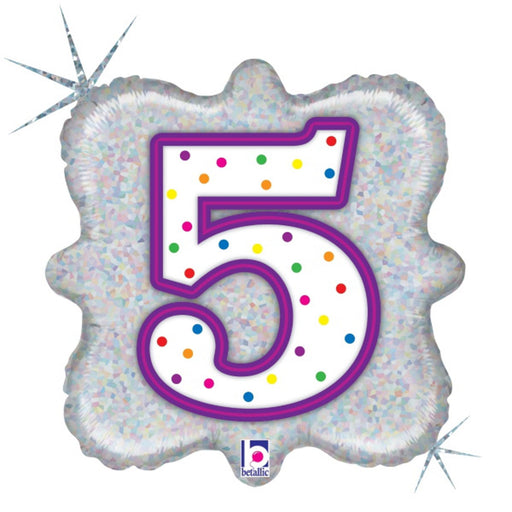18" Number 5 Candle Style Holographic Foil Balloon (5/Pk)