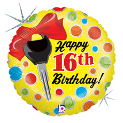 16th Birthday Dots Balloon - 18" Holo (5/Pk)