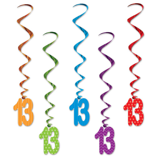 Dynamic Delight Multicolor 13th Birthday Whirls Decoration by Beistle (5/Pk)