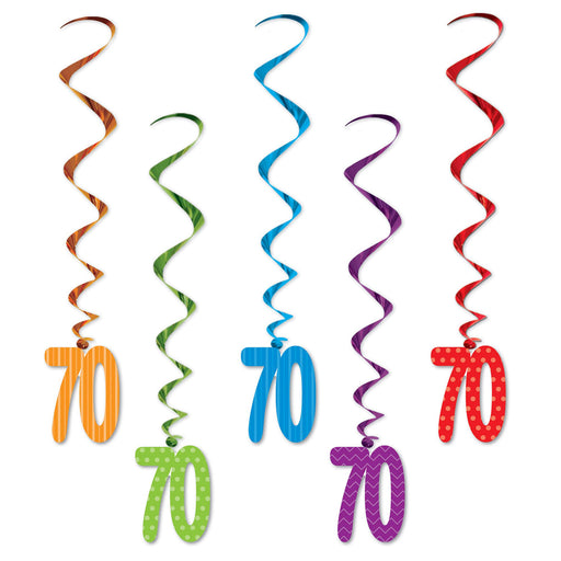 Milestone Elegance Multicolor 70th Birthday Anniversary Whirls with Metallic Spiral Pattern (5/Pk)