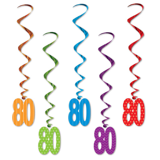 Eight Decades of Celebration Multicolor 80th Birthday Whirls Decoration (5/Pk)