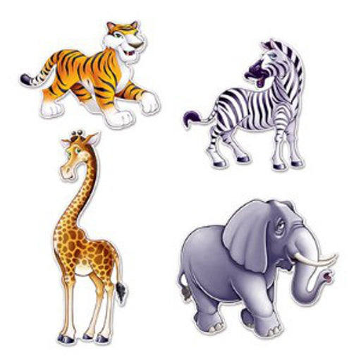 Wild Jungle Animal Cutouts Assorted Decor for Safari-Themed Adventures (4/Pk)