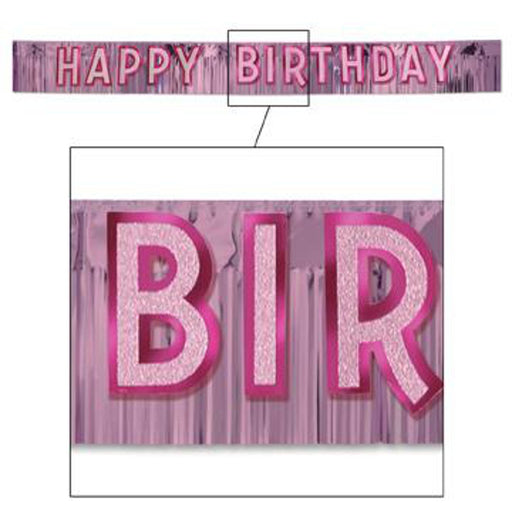 Pink Metallic Happy Birthday Fringe Banner Sparkling Party Decoration (1/Pk)