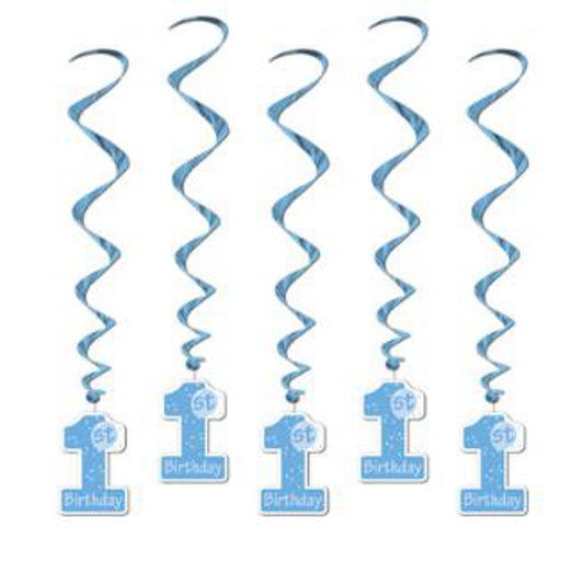 1st Birthday Whirls in Blue Whimsical Hanging Decorations for Special Celebrations (1/Pk)