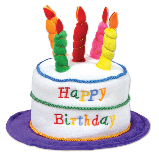 Plush Birthday Cake Hat Wearable Celebration Accessory for Festive Fun (1/Pk)