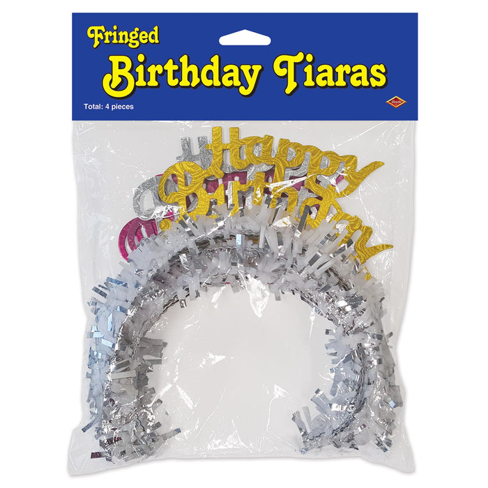 Regal Celebration: Fringed Happy Birthday Princess Tiaras (12/Pk)