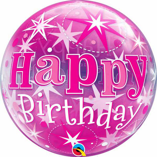 22-inch Qualatex Pink Starburst Birthday Bubble Balloon in a vivid shade of pink, perfect for creating a joyful and celebratory atmosphere