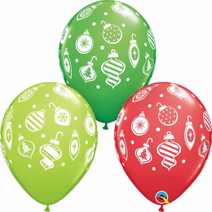 11″ Christmas Ornaments & Dots Latex Balloons (50/Pk)