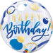 Cheerful 22-inch Blue Happy Birthday Circle Bubble Balloon with Gold Dots