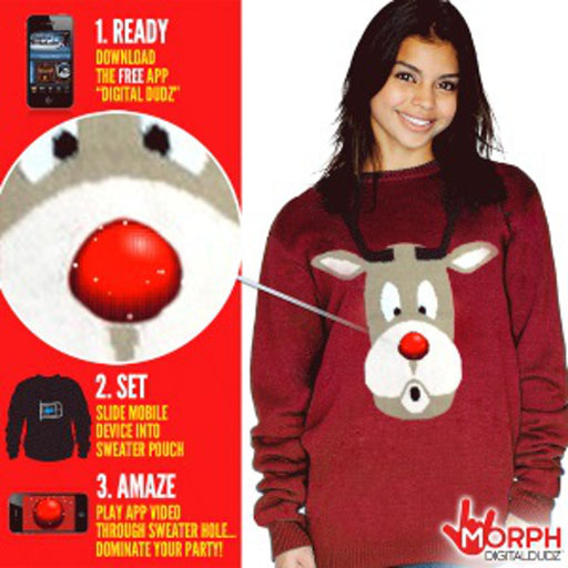 Red Snowglobe Rudolph Nose Xmas Sweater - Festive Comfort in 2XL