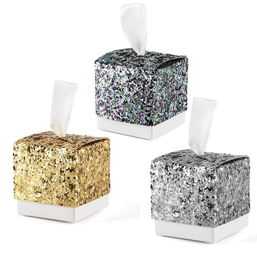 "All That Glitters" Silver Glitter Favor Boxes 25ct - Shimmer & Confetti