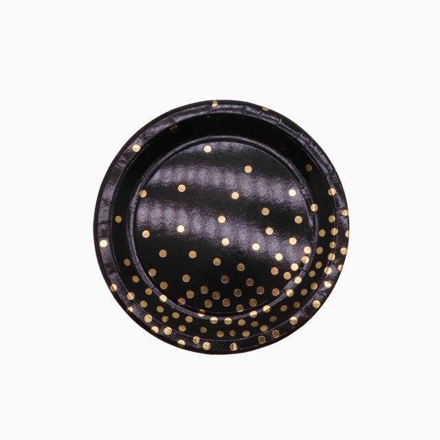 Black and Gold Polka Dot Tableware Set balloon arch and garland shimmer and confetti balloons unicorn baby shower bridal shower party supplies birthday decoration first
