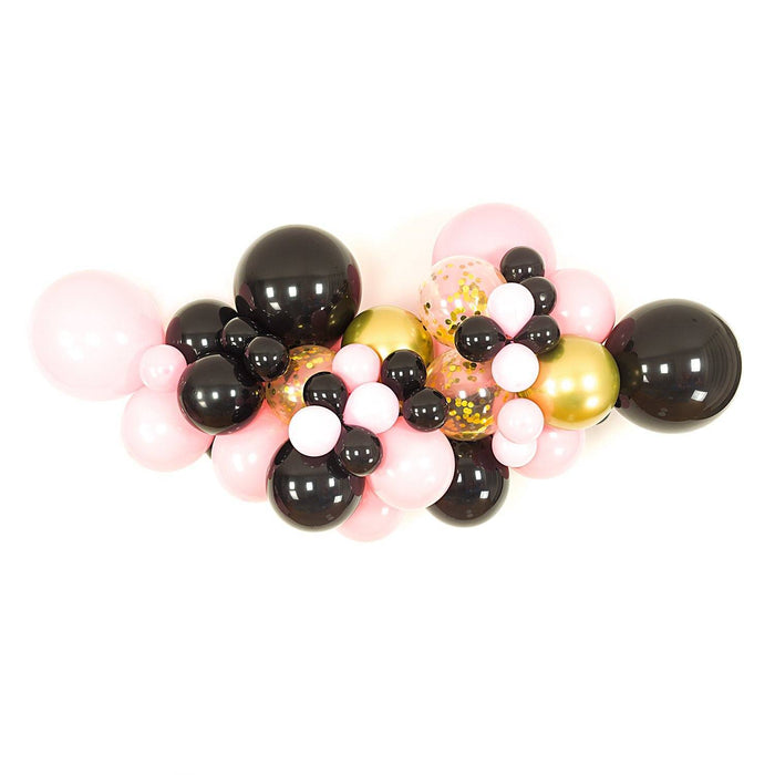 Black, Pink and Gold Balloon Arch and Garland Kit (5, 10, 16 foot) - Shimmer & Confetti