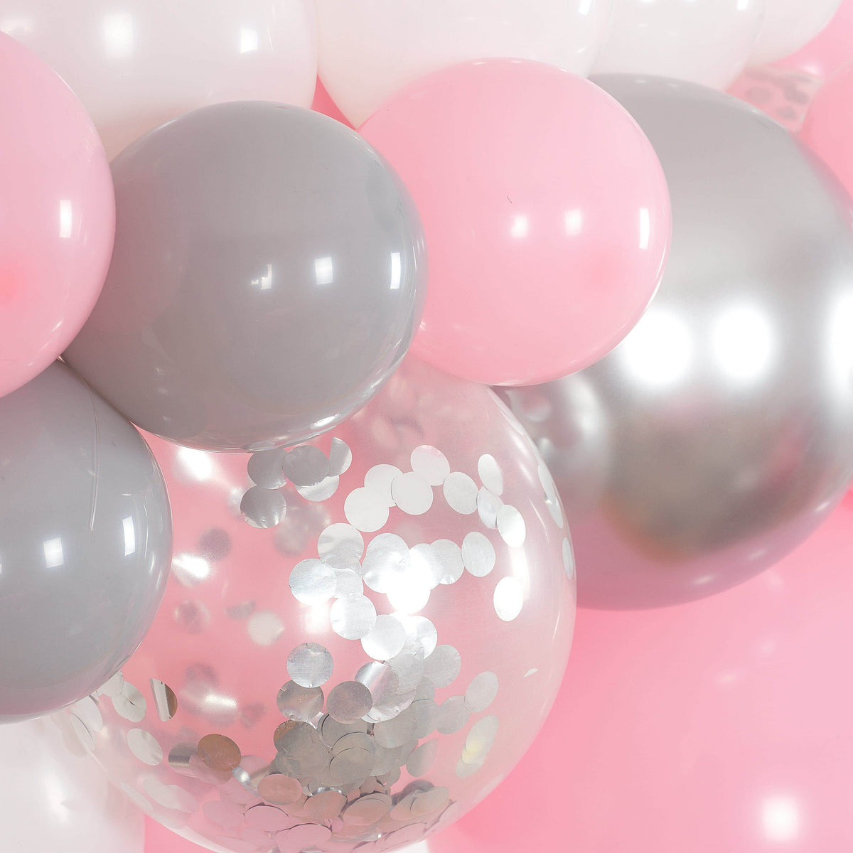 Bubblegum Pink, White, Gray and Silver Balloon Arch and Garland Kit (5 ...