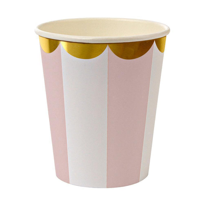 Dusty Pink Fan Stripe Party Cups 12ct - Shimmer & Confetti