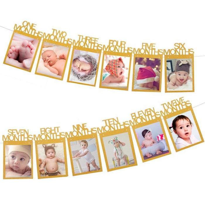 First Birthday Photo Banner - Gold - Shimmer & Confetti