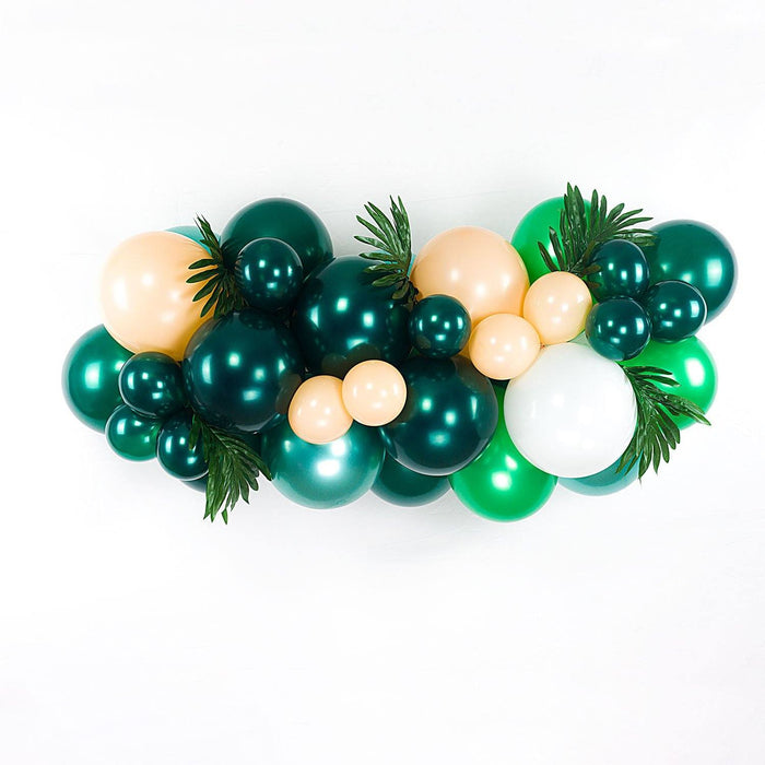 Green, Peach and White Wild One Jungle Safari Balloon Arch and Garland Kit (5, 10, 16 foot) - Shimmer & Confetti