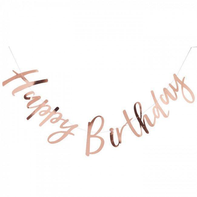 Happy Birthday Banner - Rose Gold - Shimmer & Confetti