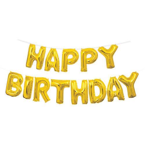 Gold Happy Birthday Balloon Banner — Shimmer & Confetti