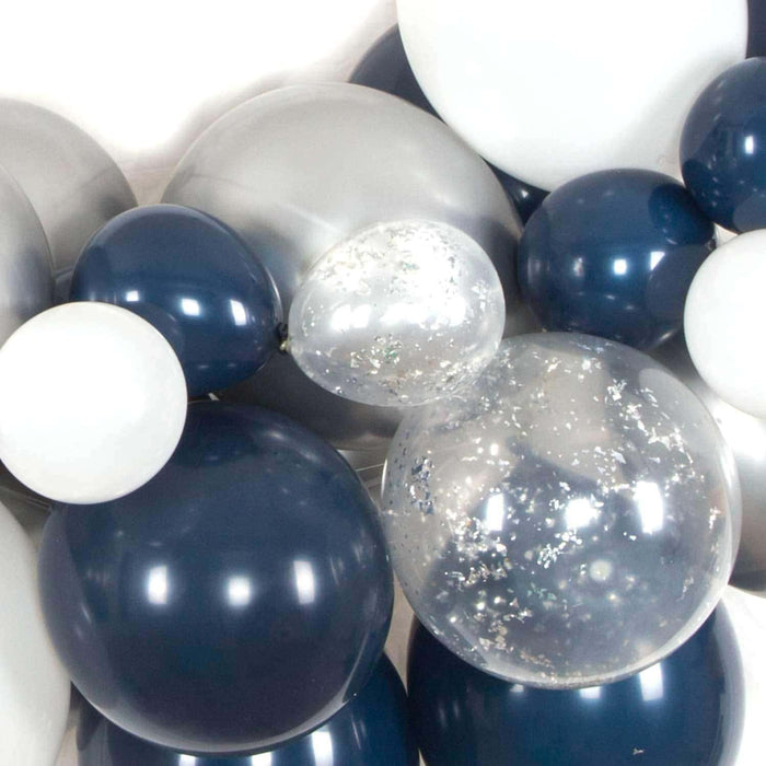 16-Foot DIY Navy Blue, Silver and White Balloon Garland and Arch Kit - Main 4