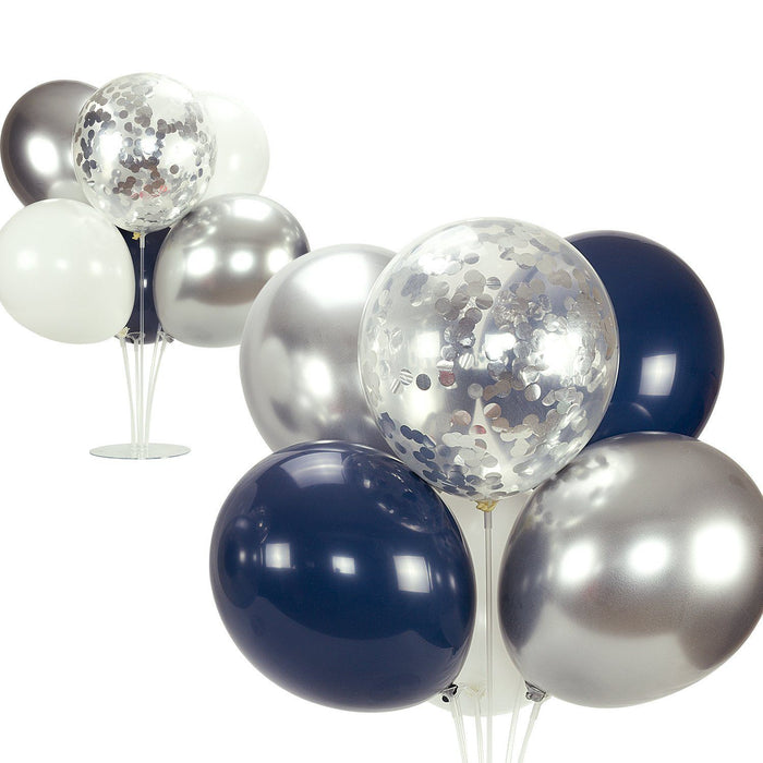 Navy Blue and Silver Balloon Bouquet - 50ct - Shimmer & Confetti