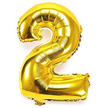 Pack of 2 Shiny Round Foil Balloons - Gold Number Bouquet (Age 1 to 9)