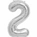 Number 2 Foil Birthday Balloon - Silver - Shimmer & Confetti