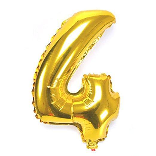 Number 4 Foil Birthday Balloon - Gold - Shimmer & Confetti