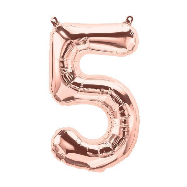 Number 5 Foil Birthday Balloon - Rose Gold - Shimmer & Confetti