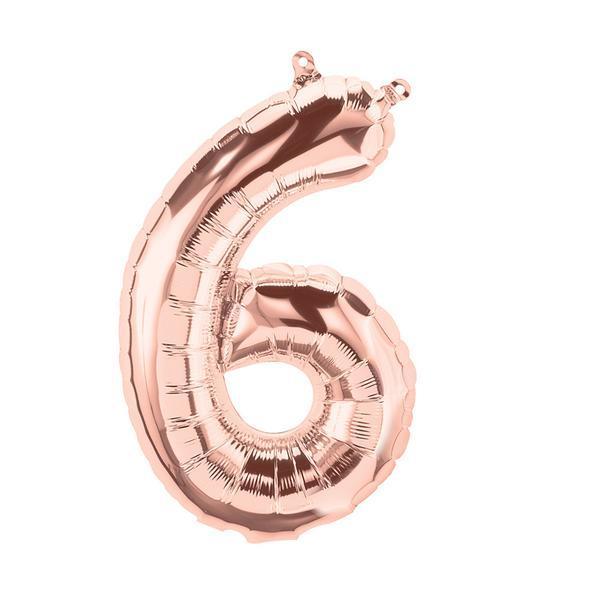 Number 6 Foil Birthday Balloon - Rose Gold - Shimmer & Confetti